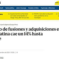 El mercado de fusiones y adquisiciones en Amrica Latina cae un 14% hasta noviembre